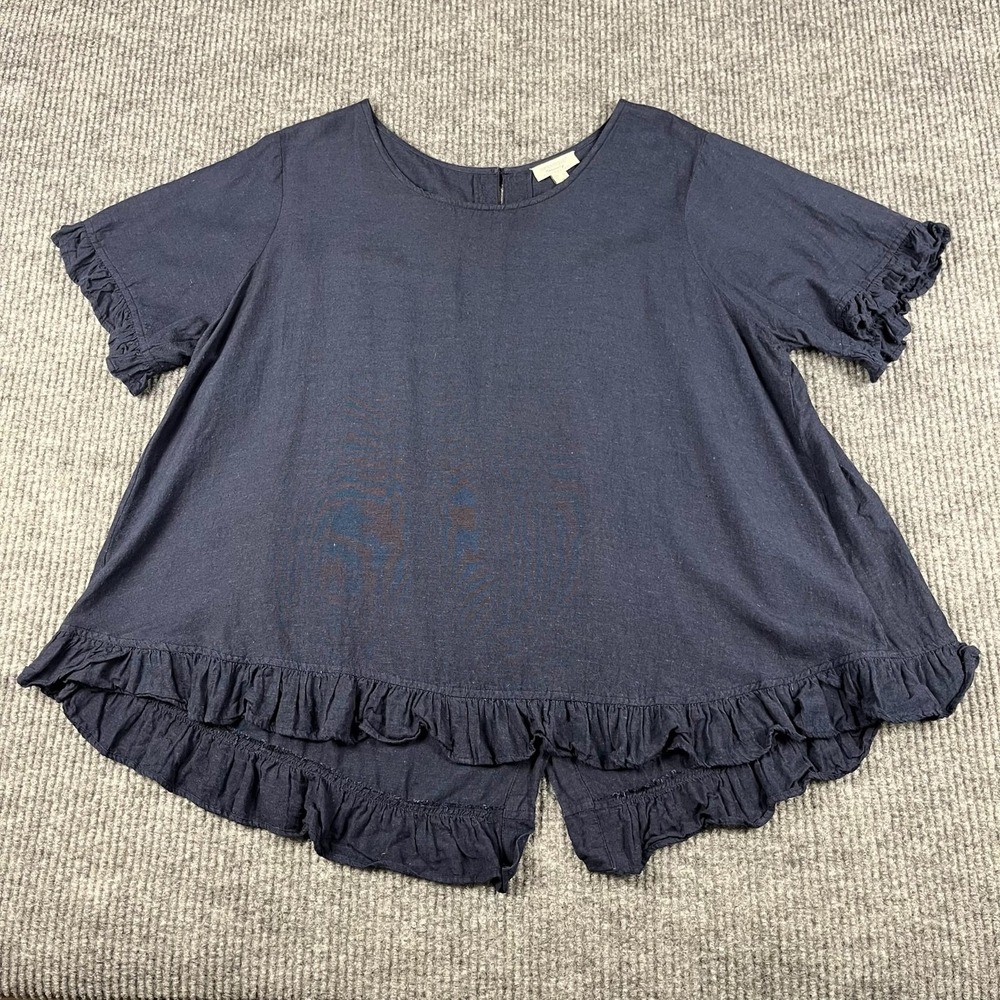 Orientique Naturally Australian Blouse Womens L Linen Blend Ruffle Boho Chic